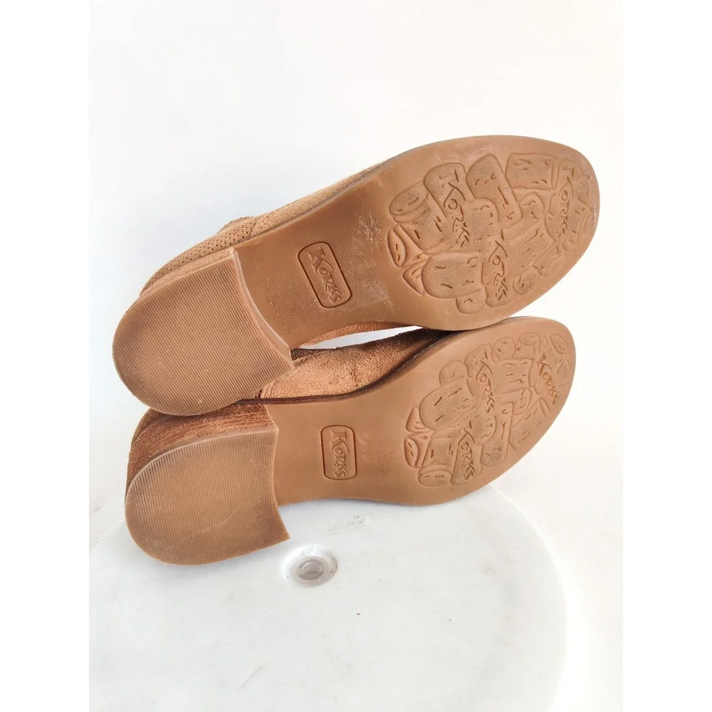 Korks Ankle Boots 7 Tan Suede Perforated Rear‎ Zip Block Heel Western Boho Shoes